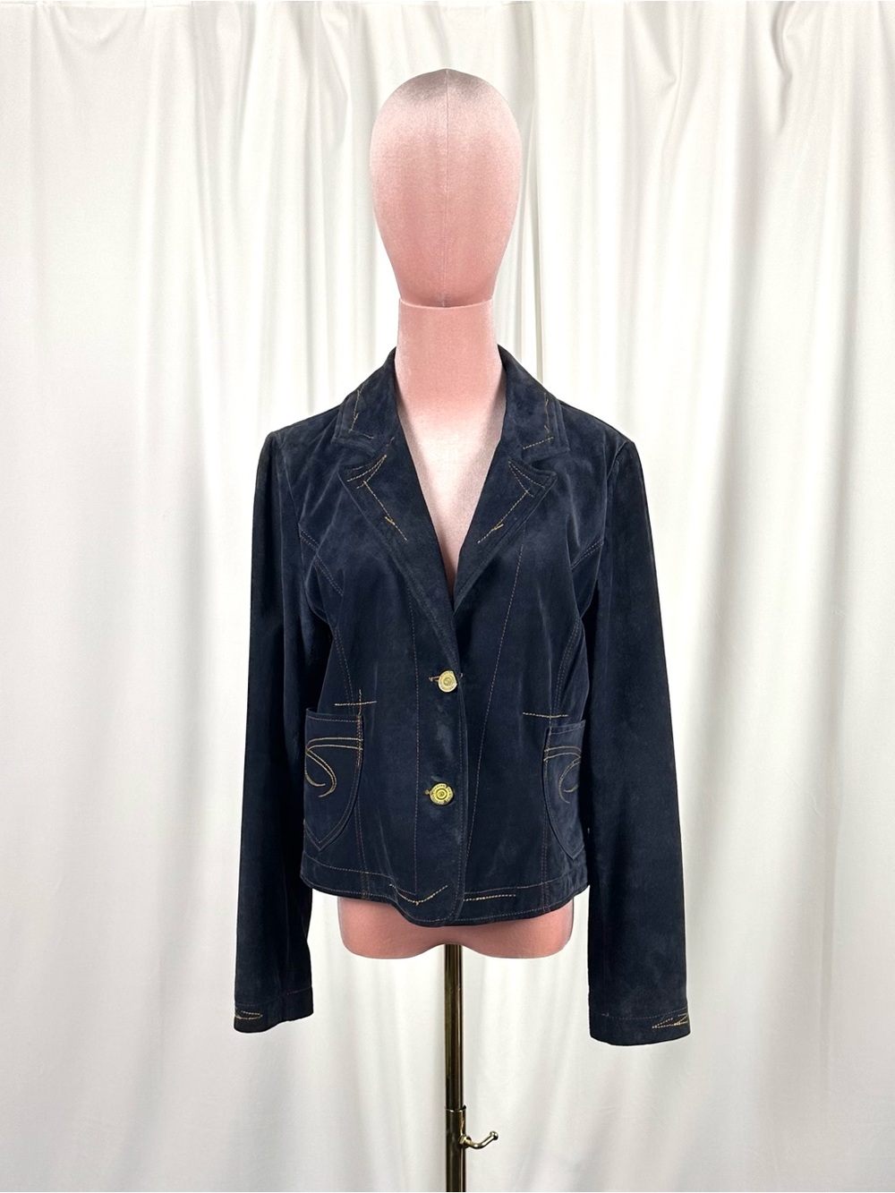 Vintage 2000's Danier Leather Suede Navy Blue Western Blazer • Buttons - Medium